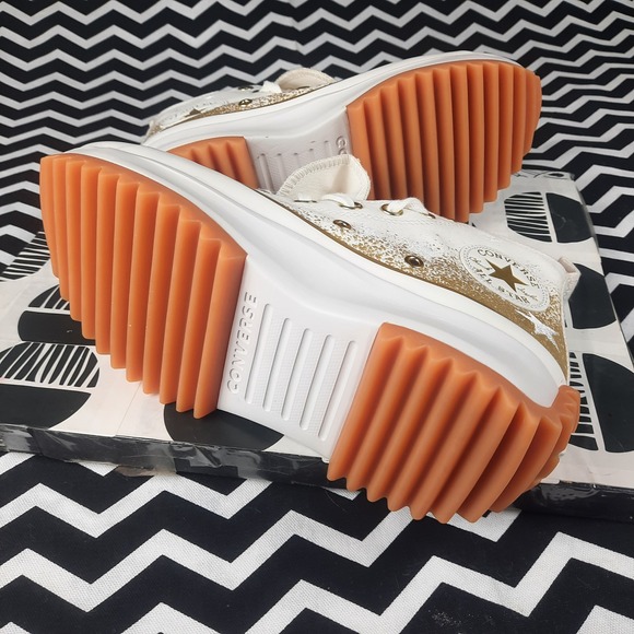 Converse Run Star Hike High Top Gold  Glitter Stars Sneakers Womens 6.5 Mens 5 - Picture 2 of 8